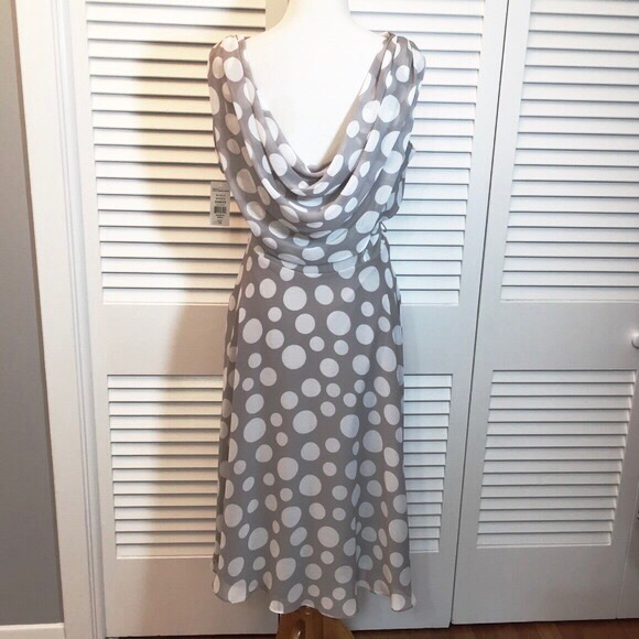 ☀️NWT☀️MSK Grey & White Dot Flowy Low Back Dress - Picture 3 of 7